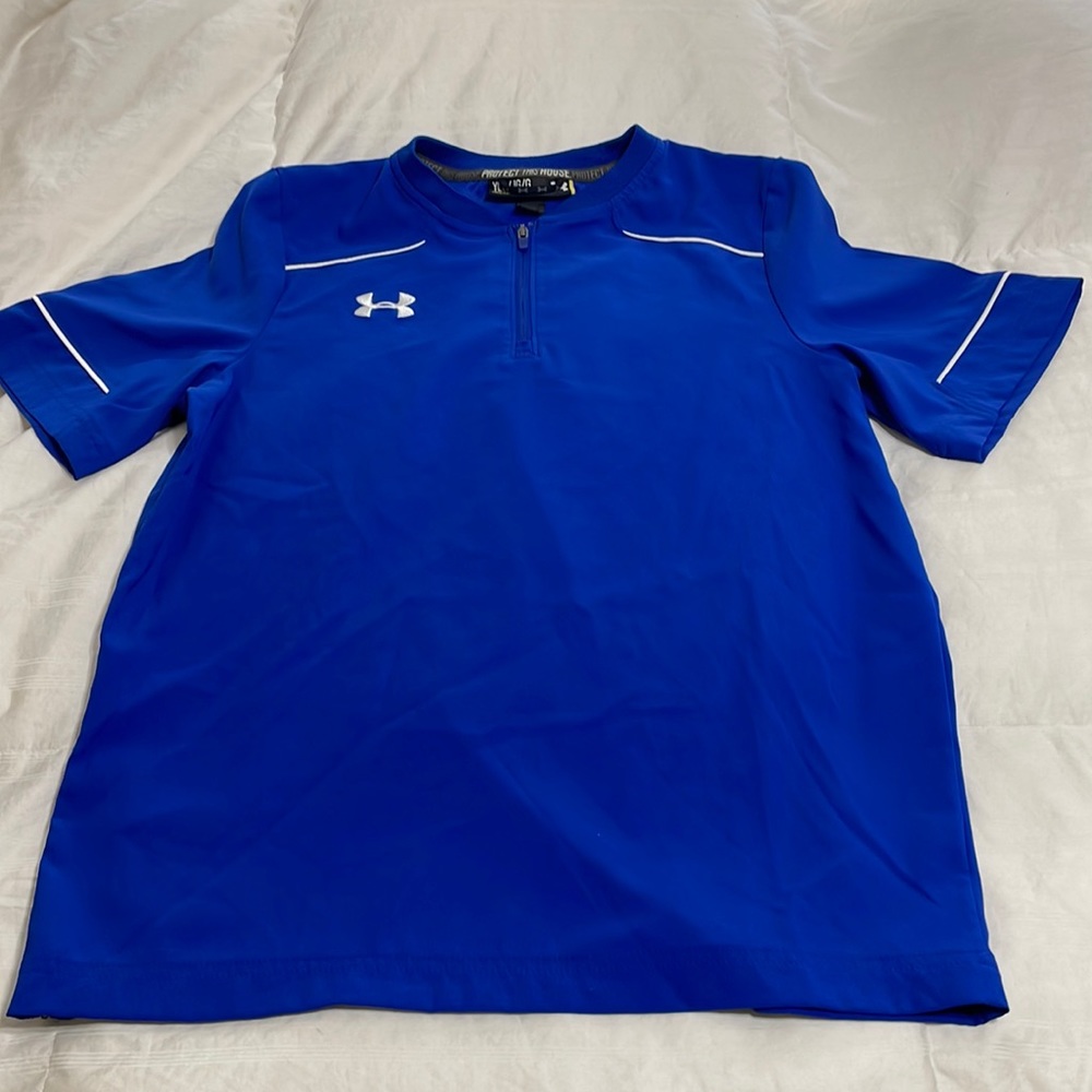 Under Armour Performance 1/4 Zip Blue with White Stripe YL - Picture 1 of 5